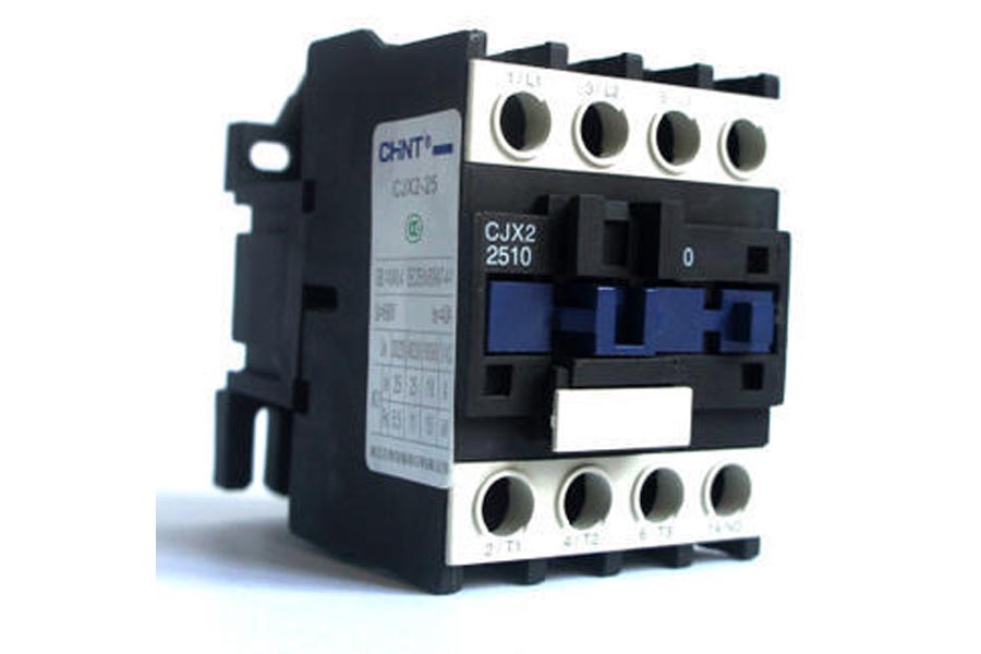 An electrically controlled switch (relay) used for switching an electrical power circuit. A contractor is typically controlled by a circuit which has a much lower power level than the switched circuit, such as a 24-volt coil electromagnet controlling a 230-volt motor switch.
