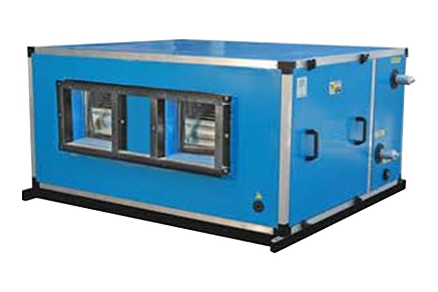 A large metal box containing a blower, heating or cooling elements, filter racks or chambers, sound attenuators, and dampers. Air handlers usually connect to a duct work ventilation system that distributes the conditioned air through the building and returns it to the AHU.