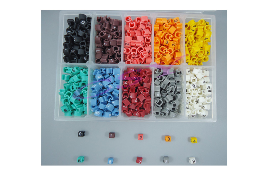 Markers typically wrap around the cable and feature an identifying mark, usually a number or a color, so you can easily ID a cable at a glance. By using numbers and/or colors, the labeling process is simplified, as it can be difficult to read longer text around the surface of a thin wire.