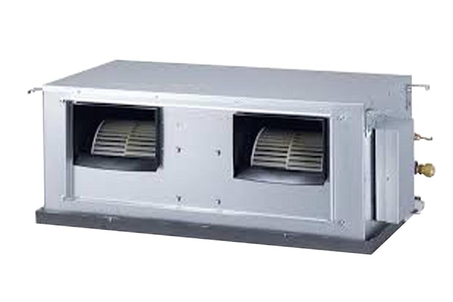 A split-system central air conditioner has 3 components: an outdoor metal cabinet that contains the condenser and compressor. an indoor cabinet that contains the evaporator coil. an air handler, that in most cases is part of the furnace, that sends the cool air through the duct system.