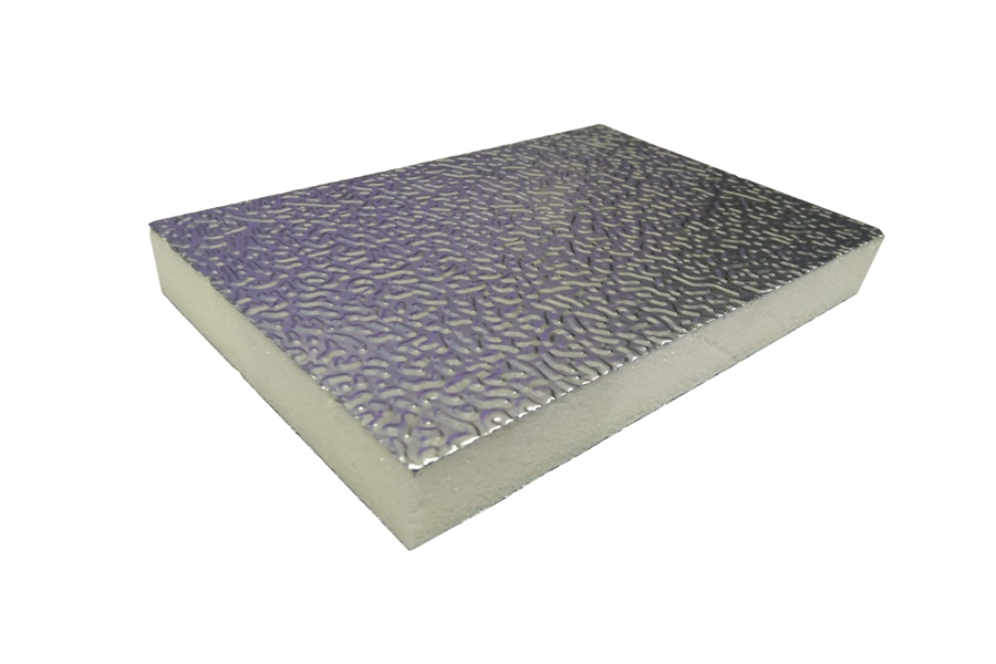 PIR foam panels laminated with pure embossed aluminium foil are used for fabrication of pre-insulated duct that is used for heating, ventilation and air conditioning systems.