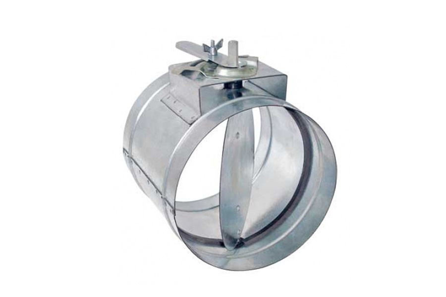 A valve or plate that stops or regulates the flow of air inside a duct, chimney, VAV box, air handler, or other air-handling equipment. A damper may be used to cut off central air conditioning (heating or cooling) to an unused room, or to regulate it for room-by-room temperature and climate control. 