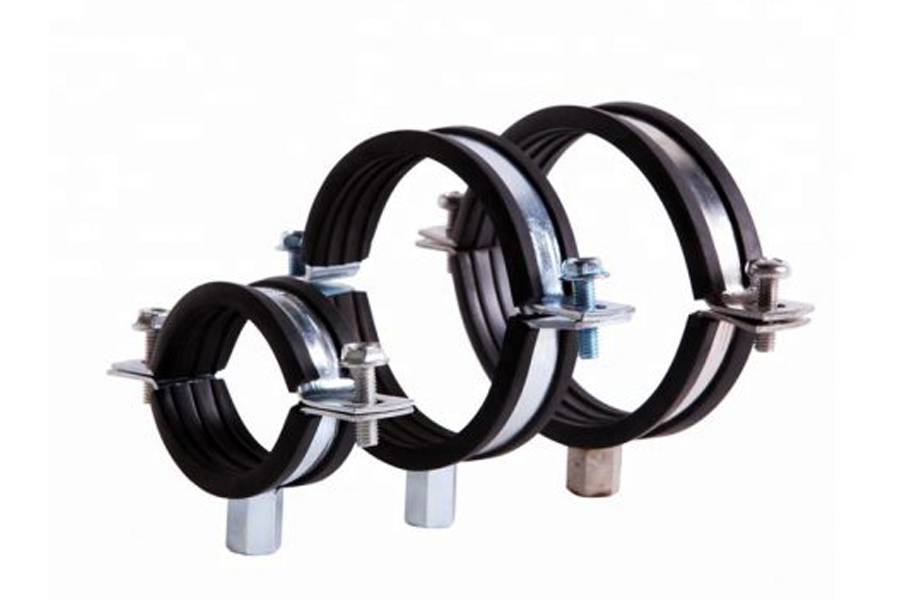 Grooved construction for added strength. Used for mounting of pipes to the walls (vertical/horizontal). Hanging type is M8/M10 combi nut. M10/M12 provided as option. High Quality Rubber lining for suppression of sound & vibrations. Lock bolts with combi cross recessed head.