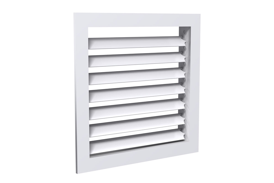 Angled slots that allow light and air to pass through, but block out rain, direct sunlight, and noise. The angle of the slats may be adjustable (controlled manually or by an actuator) or fixed. 