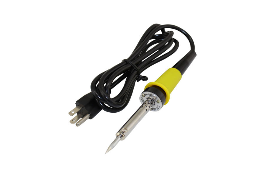 A soldering iron is a hand tool used in soldering. It supplies heat to melt solder so that it can flow into the joint between two work pieces. Composed of a heated metal tip and an insulated handle.
