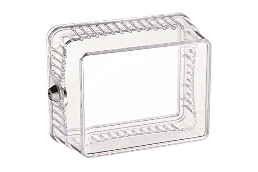 Thermostat Plastic Case. Clear plastic cover that resists yellowing. Key lock with inner shelf to prevent tampering. Protects unwanted changes to AC/Heating preferred settings.